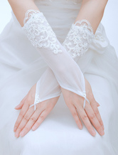 Elegent Lace Applique Tulle Wrist Length Fingerless Wedding Gloves