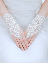 Romantic Rhinestone Lace Wrist Length Fingertip Wedding Gloves