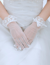 Romantische Spitze Applique Handgelenk Länge Fingertip Tüll Hochzeit Handschuhe