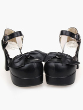 Lolitashow Lovely PU Leather Black Lolita Sandals 