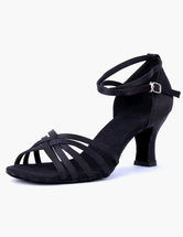 Satin Ballroom Shoes Black Open Toe Criss Cross Ankle Strap Dancing Shoes Women Dance Shoes