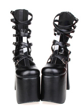 Готическая Лолита черный коренастый каблуках сандалии высокой Plarform лодыжки ремни  пряжки