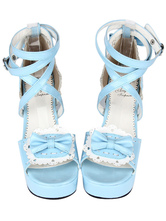 Fantastic Leather Light Sky Blue Lolita Sandals 