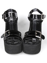 Buckles Leather Black Lolita Sandals 
