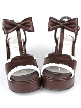 PU Leather Brown Mid Heel Round Toe Lolita Sandals 
