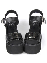 Lovely Leather Buckle Black Lolita Sandals 