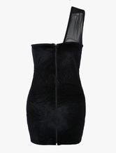 Black One Shoulder Sexy Velvet Women's Corset Dress 