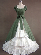 Vestido victoriano Disfraz Verde Mangas cortas Ropa de época Disfraces retro Vestido Halloween