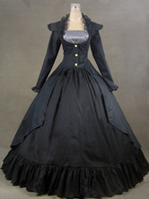Victorian Dress Costume Black long Sleeves Poplin Dress Women's Ball Gown Retro Costumes Victorian era Outfits Halloween