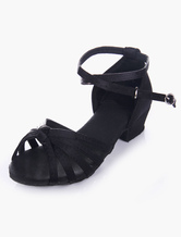 Quality Black Soft Sole Open Toe Satin Ballroom Shoes For Kids