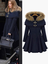 Giacca mantello da donna 2024 Cappotto invernale con cappuccio staccabile in pelliccia sintetica