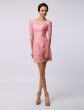 Blush Pink Sweetheart Bateau Half Sleeve Short Lace Bridesmaid Dress Wedding Guest Dress