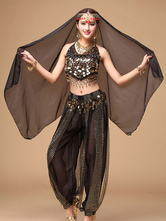 ベリーダンス衣装　コスチューム　ブラック　シフォン　女性用　ボリウッド　3ピース　ダンスドレス　アラビアン 衣装