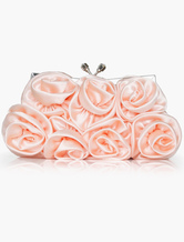 Satin Flower Design Clutch Evening Bag Available in 6 Colors Detachable Chain