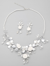 ジュエリーセット　婚約日　ウエディング　都会風　ネックレス&耳飾り　ピアス　ホワイト　大人用　合金　模造真珠　フラワー　