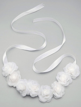 White Satin Flowers Headband For Wedding