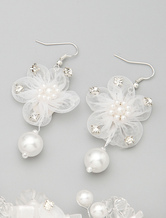 Blanca flor de perlas de imitación boda pendientes 