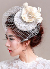 Ivory Lace Flower Wedding Hat With Birdcage Veil