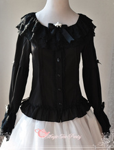 Black Layered Lace Chiffon Lolita Blouse for Girls
