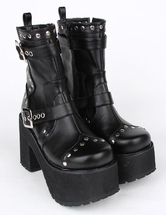 Lolitashow Botas de tacón negras de la PU plataforma Lolita para niñas -  Lolitashow.com