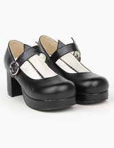 Chaussures lolita exquises noir à talons épais Déguisements Halloween