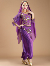 ベリーダンス衣装　コスチューム　パープル アラビアン 衣装　セクシー　ボリウッド　ダンスドレス　女性用　