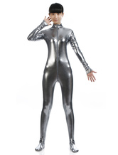 Faschingskostüm glänzend metallisch Cosplay Zentai Anzug für Frauen in Silber 