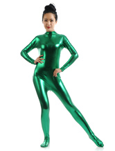 Grama verde brilhante metálico Cosplay Zentai terno para as mulheres Halloween
