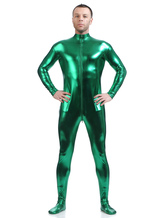 Carnevale Suit Zentai Cosplay metallico lucido verde scuro per gli uomini Halloween