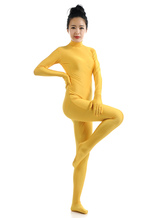 Amarelo Lycra Spandex Zentai terno para mulheres Halloween