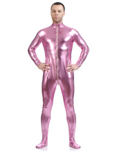 Rosa brilhante metálico Zentai terno para homens Halloween