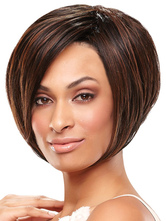 Brown prumos fibra curta peruca para mulheres