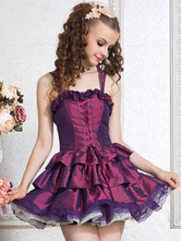 Deep Purple Ruffled Polyester Lolita Corset for Women 