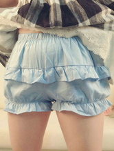 Lolitashow Luce blu Lolita Bloomers Ruffles Lolita Shorts di cotone per le donne