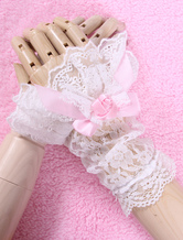 Lolitashow White Bows Flowers Lace Synthetic Lolita Gloves