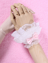 Lolitashow Synthetische Lolita-Handschuhe mit weißer Schleife und Spitze