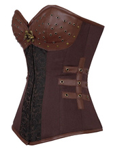  Brown Print Studded Sexy Polyester Corset for Women
