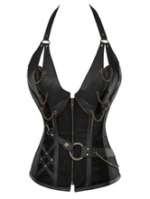 Black Chains Studded Polyester Corset for Women 