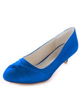 Zapatos de novia de satén Zapatos de Fiesta de tacón de kitten Zapatos Azul francia Zapatos de boda de puntera de forma de almendra 4cm con lazo