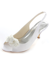 Zapatos de novia de satén Zapatos de Fiesta de tacón de stiletto Zapatos blanco Zapatos de boda de punter Peep Toe 6.5cm con pedrería