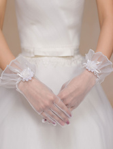 Ivory Tulle Flowers Trendy Bridal Wedding Gloves