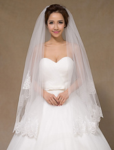 Ivory Semi-Sheer Lace Trendy Tulle Bridal Wedding Veil