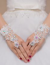 Ivory Flowers Trendy Lace Wedding Bridal Gloves