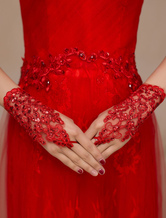 Red Lace Cut-Out Wedding Bridal Mitten