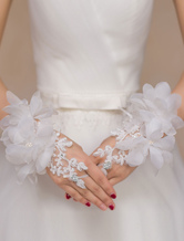 Elfenbein Spitze Blumen Hochzeit Braut Handschuhe 