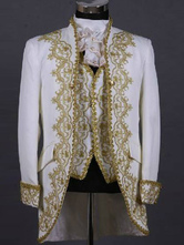 Rococo White Print Royal Court Synthetic Costumes For Men Halloween