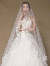 One-Tier Wedding Veil Chic Applique Semi-Sheer Lace Bridal Veil(300cm Length)