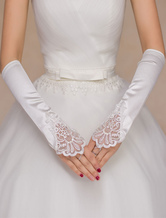 Ivory Wedding Mitten Cut-Out Lace Satin Gloves 
