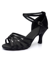 Черные латинские танцевальные сандалии атласные вырезанные ремни бальные туфли