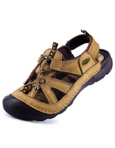 Brown Sandals Cut-Out Cowhide Sandals for Men - Milanoo.com